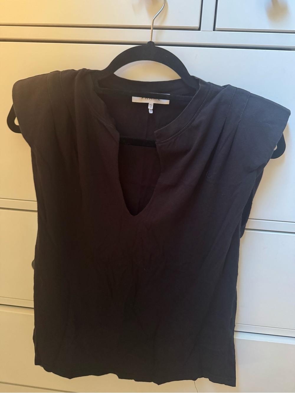 Frame Denim Black Sleeveless Notch V-Neck Tank